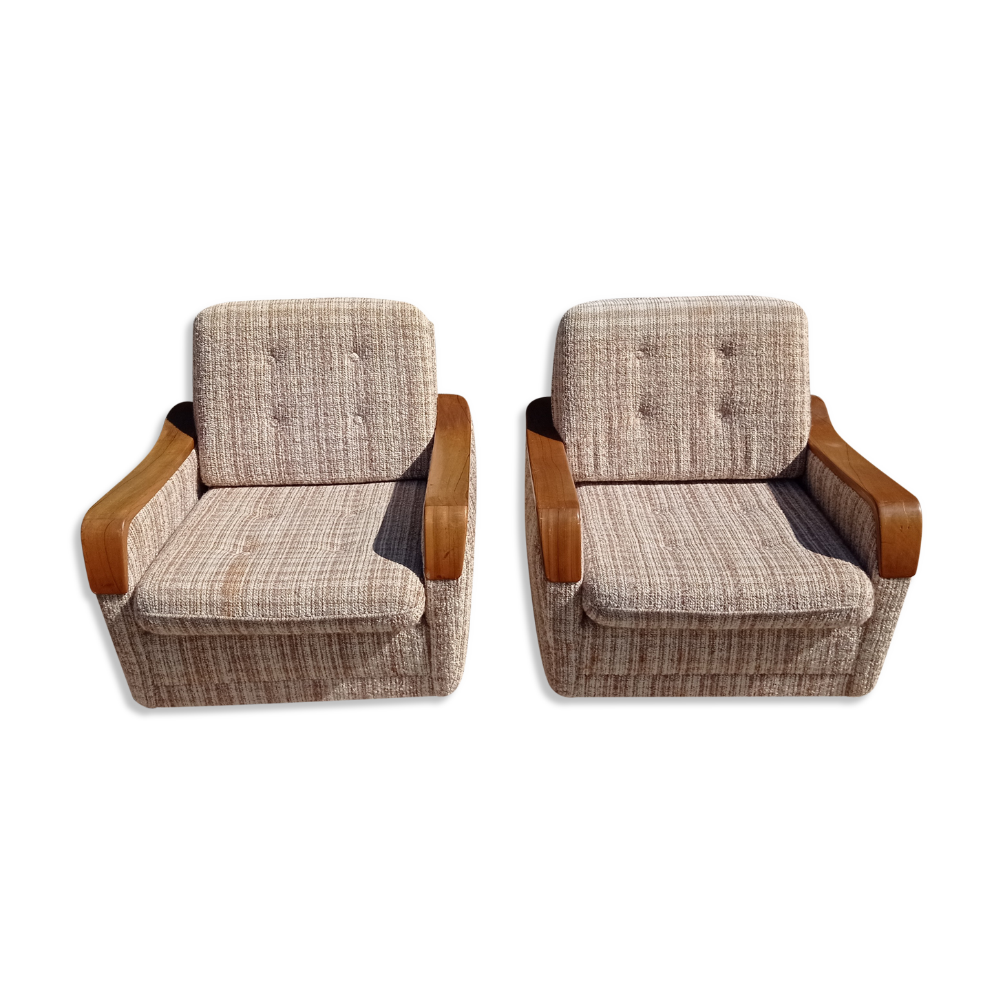 Paire de fauteuils vintage en bois et tissu