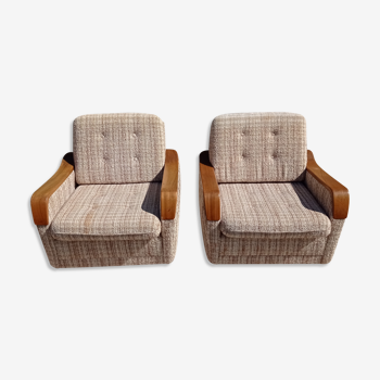 Pair of Vintage Armchairs in wood and fabric