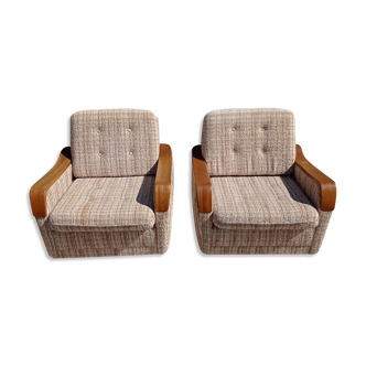 Pair of Vintage Armchairs in wood and fabric