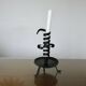 Medieval candlestick, blackened wrought and hammered iron, very good condition