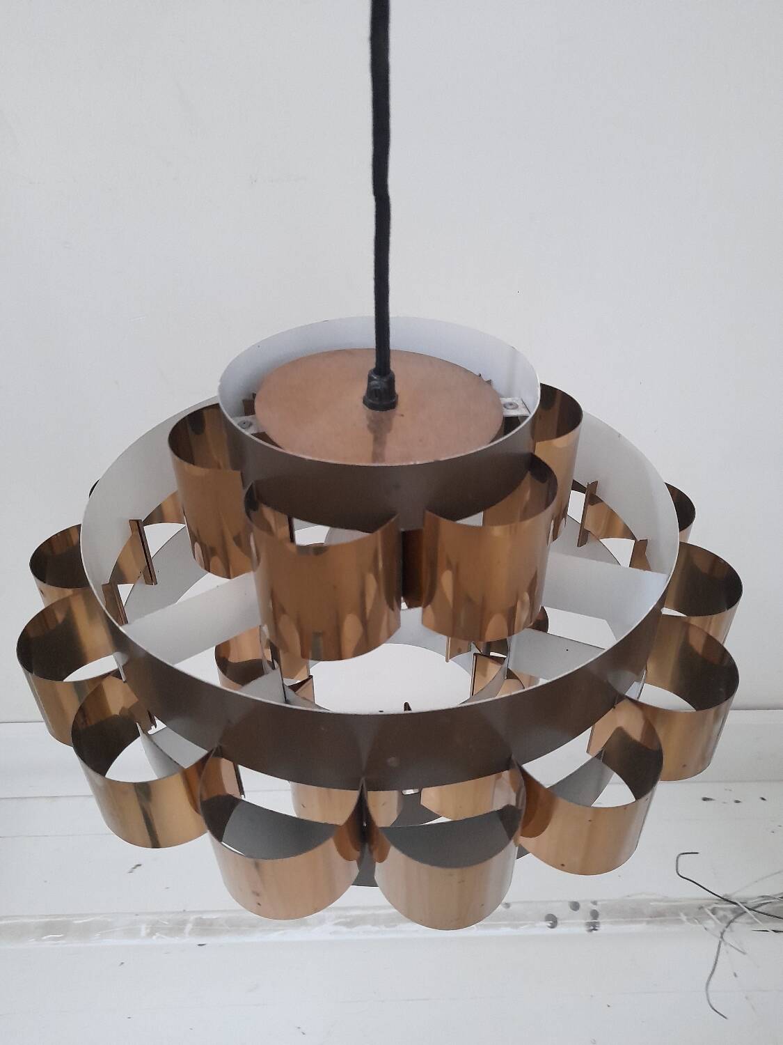 Danish copper suspension light by Werner Schou, 1970s.