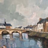 peinture huile signee jp le bras peintre de la marine port breton vue du p
