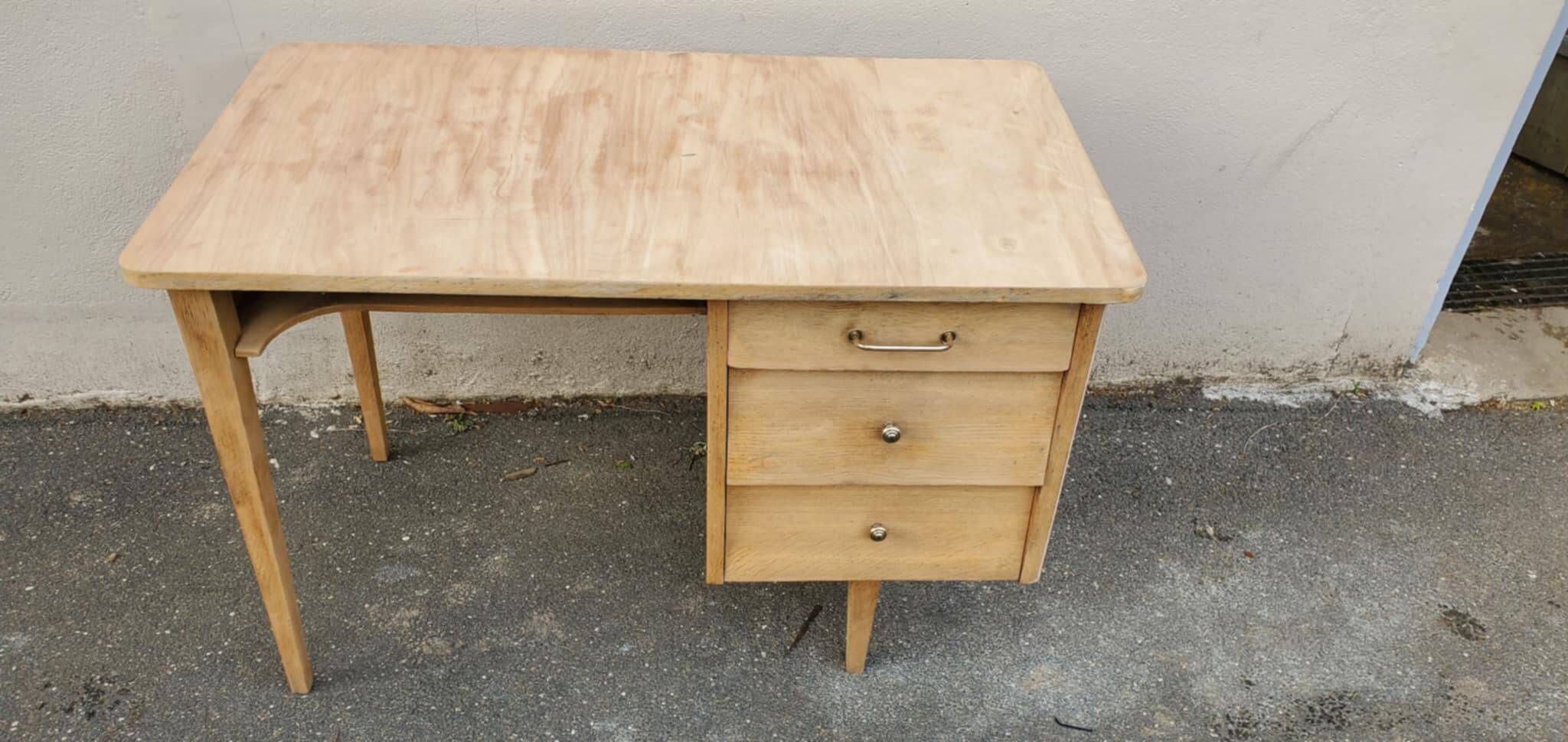 Raw wood pedestal desk, 1940-1950