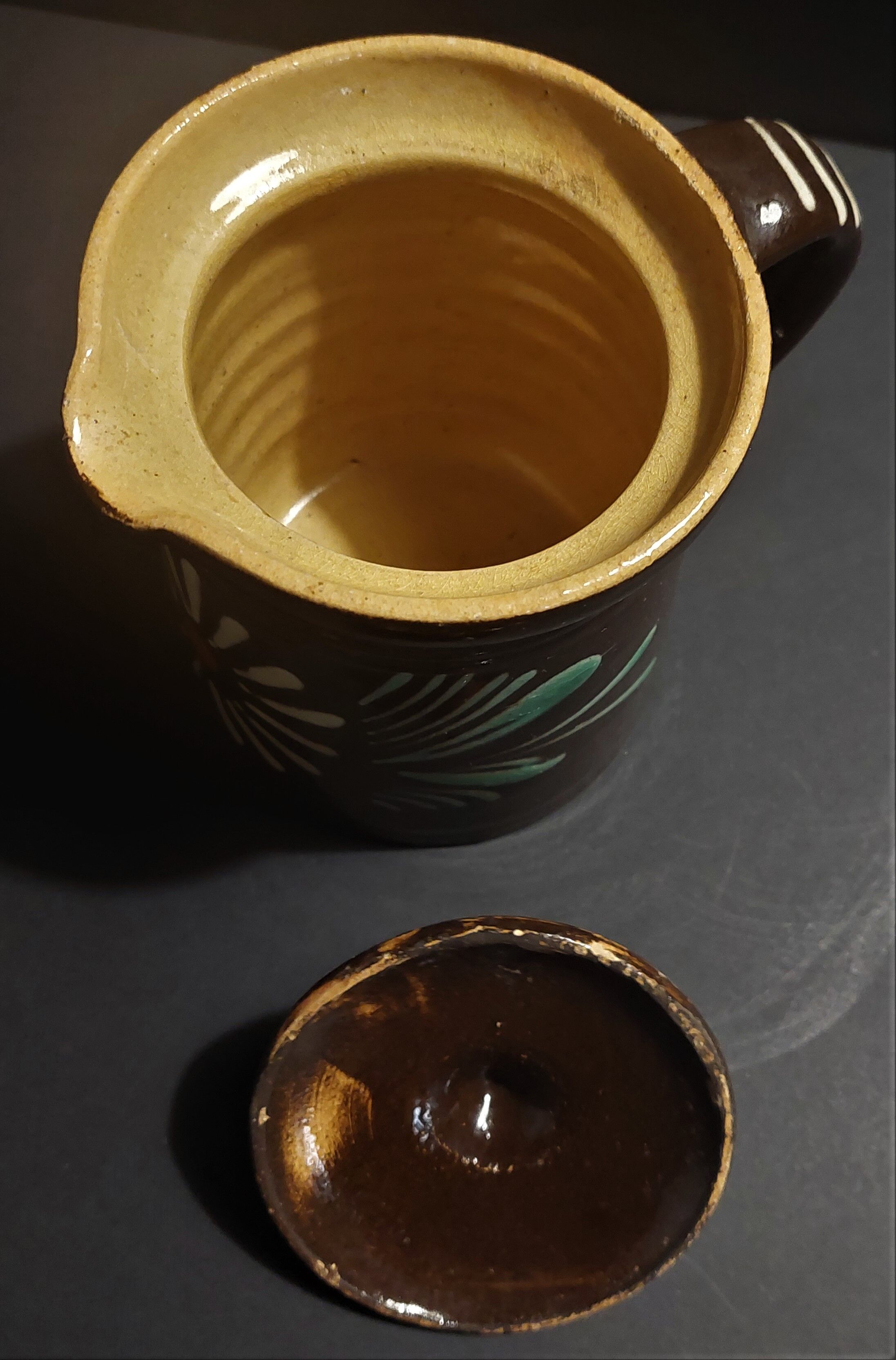 Pitcher covered glazed terracotta alsace Soufflenheim XXth