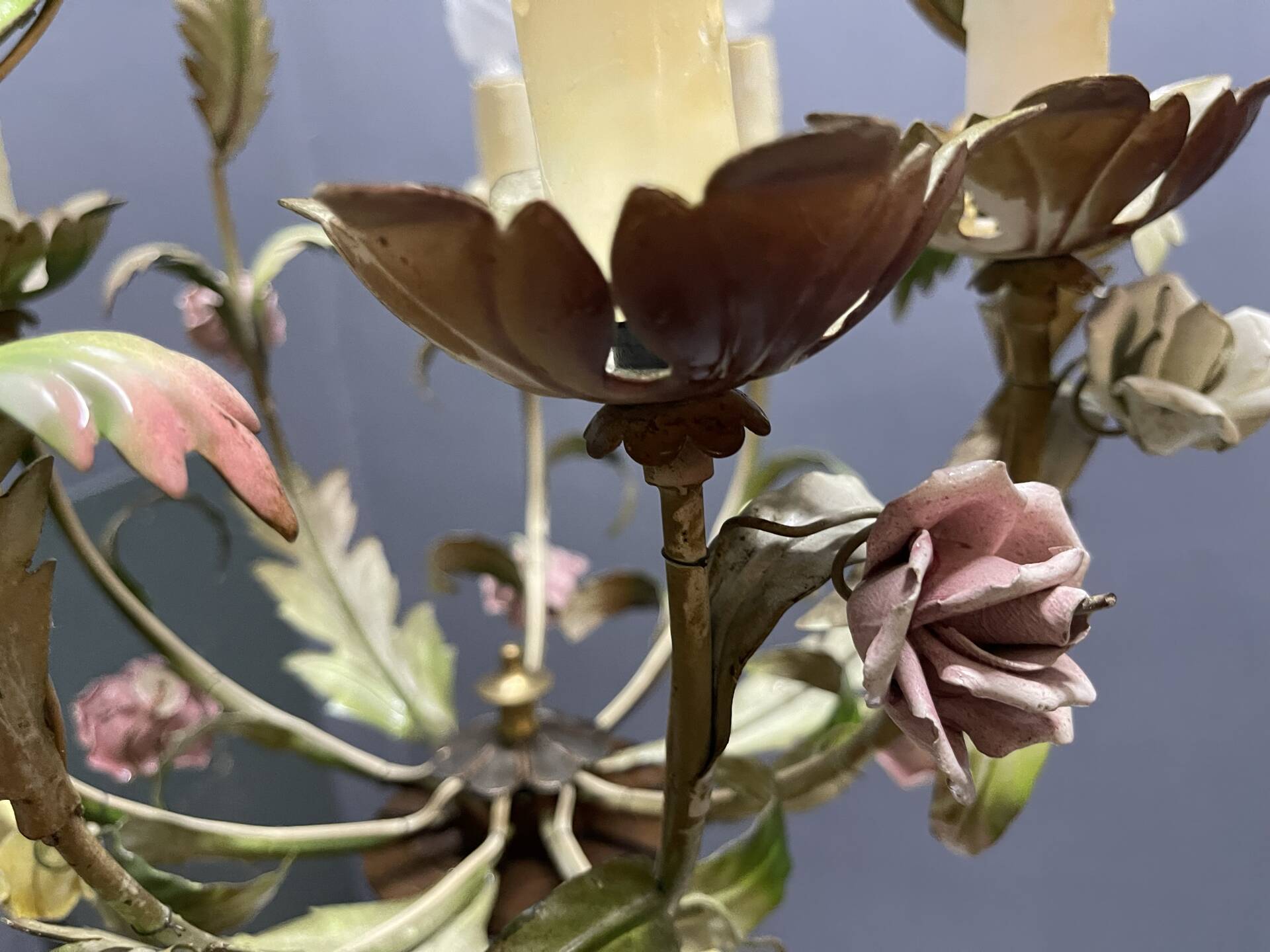 Tole Ceramic Flower Italian Chandelier 1960’s 