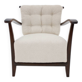 1950s Restored Beech Armchair in Boucle Fabric ,Czechoslovakia