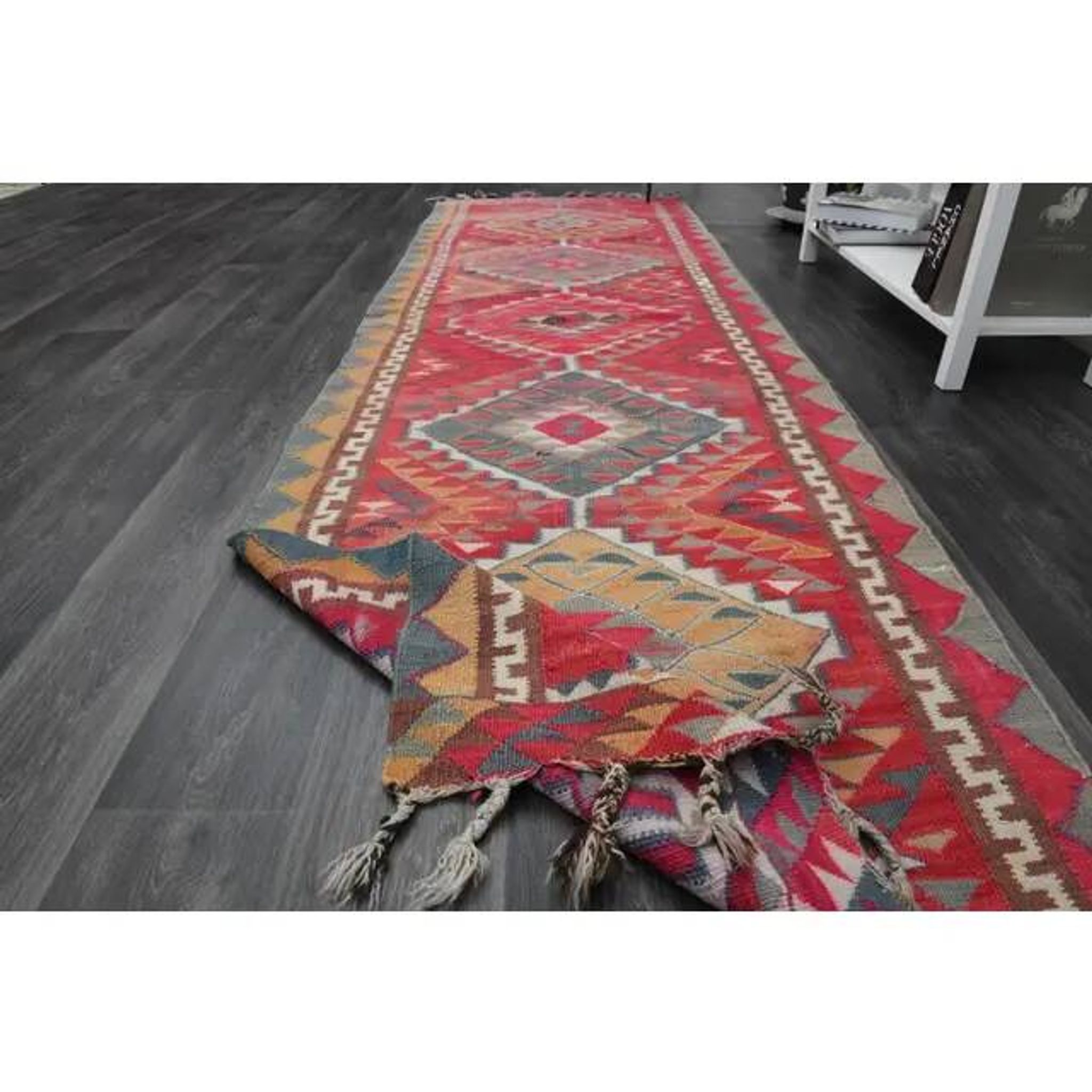 1970s Vintage Turkish Oushak Handmade Wool Cotton Pink Runner Rug 100x322