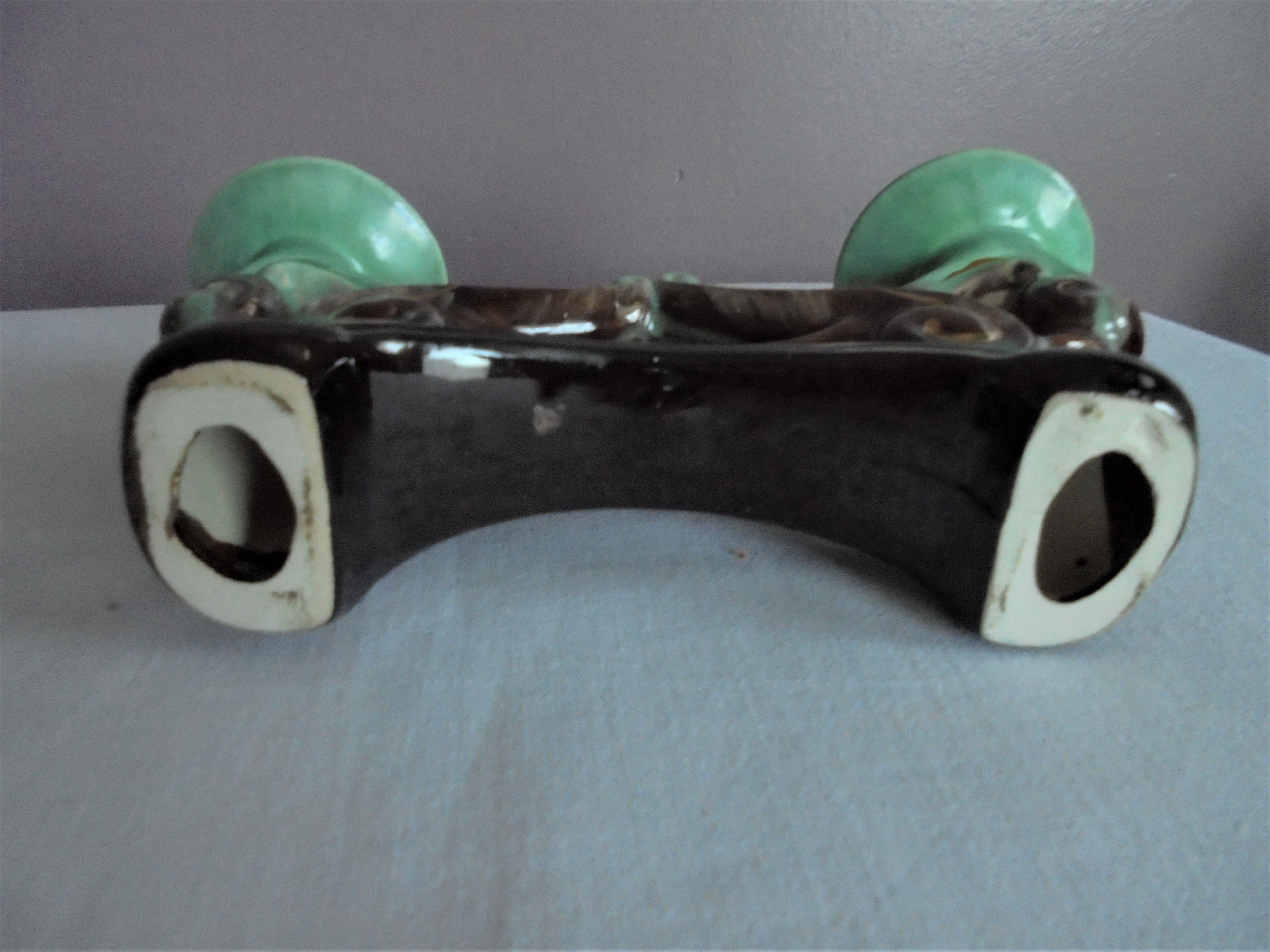 Vintage ceramic chandelier green and brown contours gold Bay Keramik