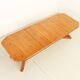 Large extendable Danish dining table in solid pine, 1970s.