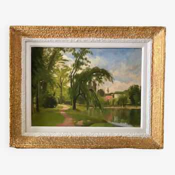 Landscape oil on wood framed