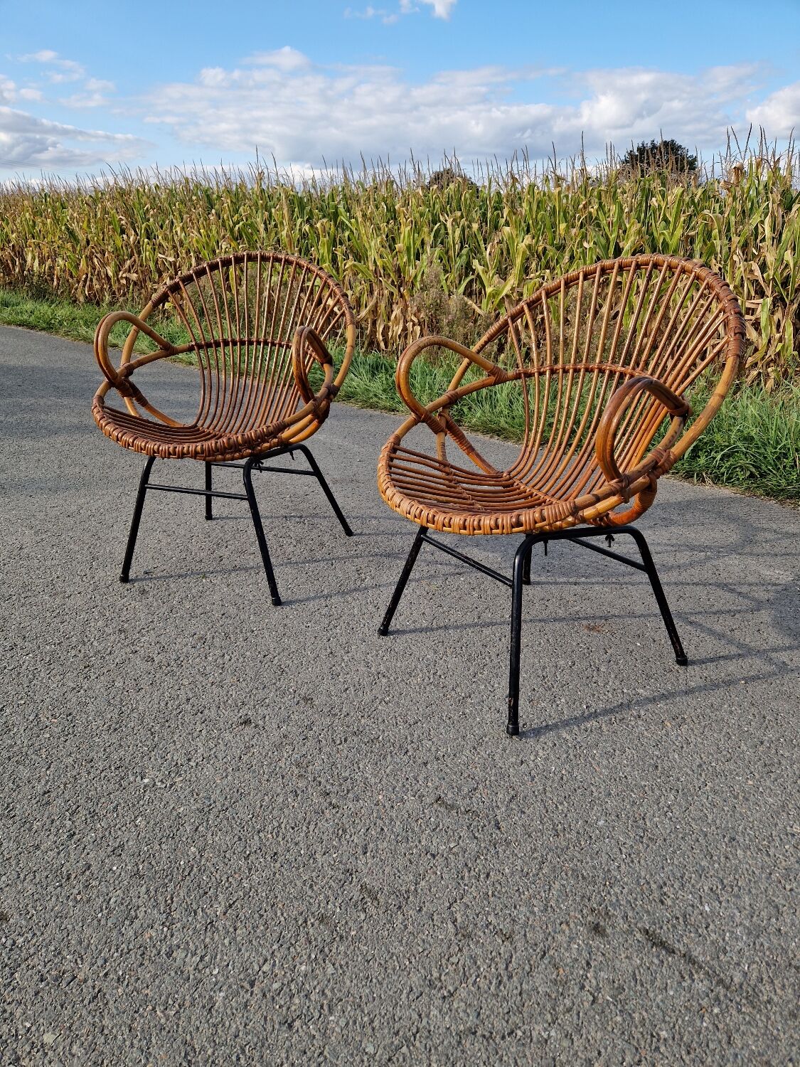 Set of 2 rattan armchairs