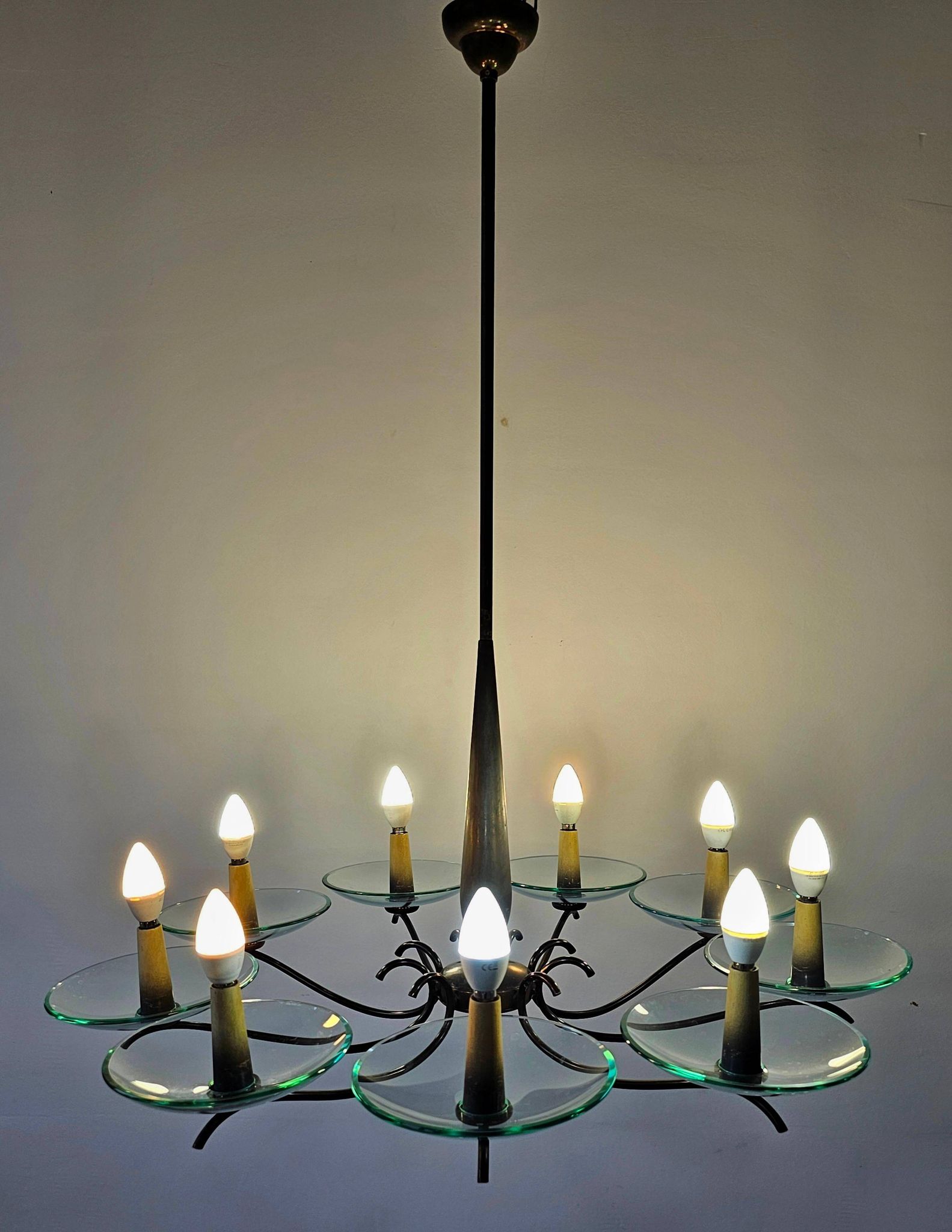 Brass Mid-Century Chandelier in the style of Pietro Chiesa