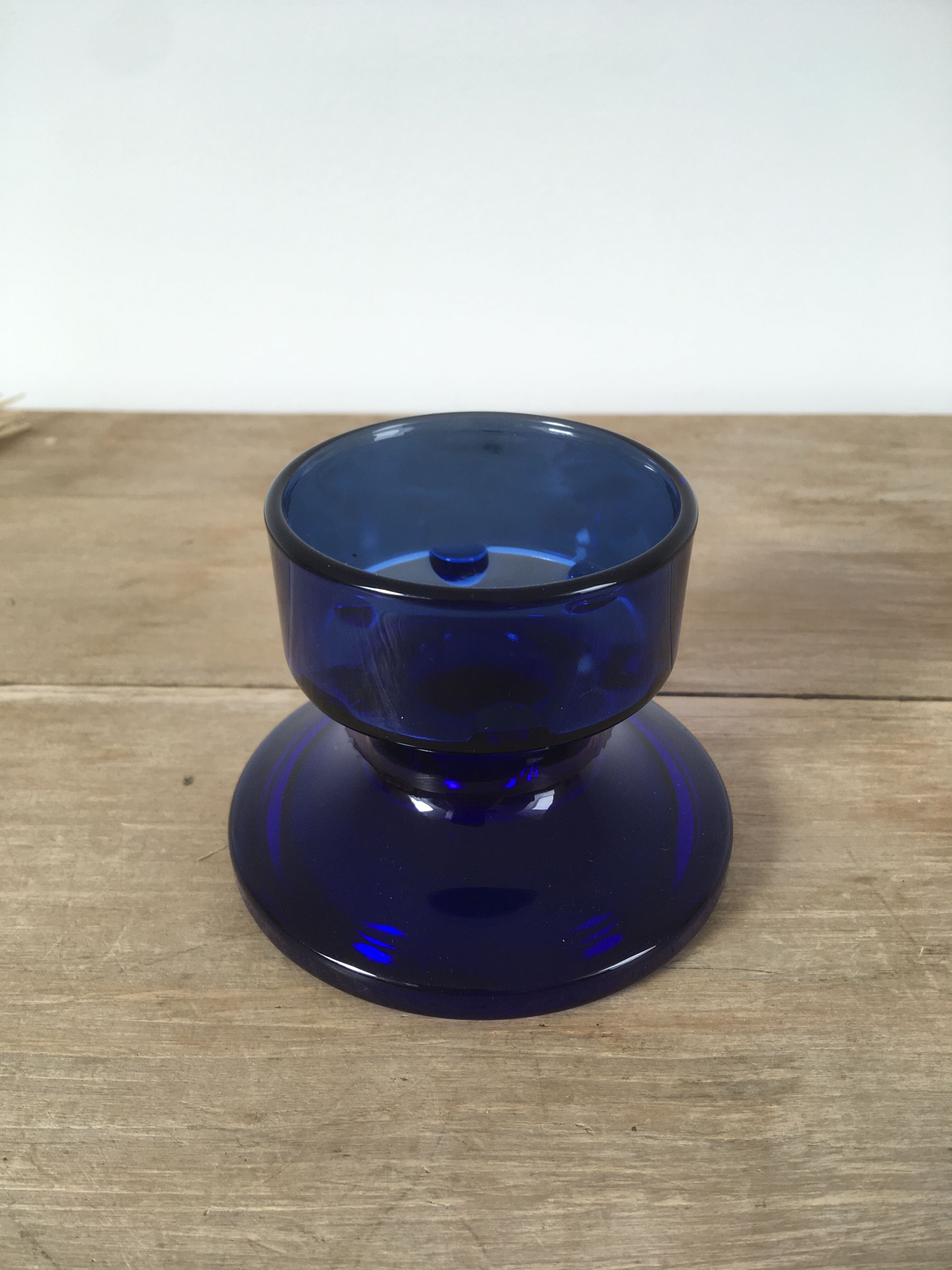 Blue glass candle holder