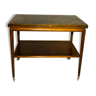 Vintage fold-out table on acacia wheels