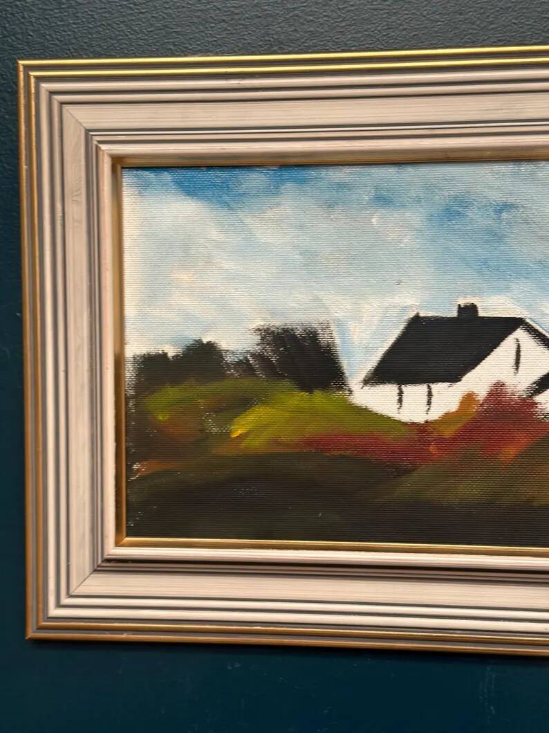 Original Swedish Oil on Panel – “Landscape with Farm” by Louis Zelig – Signed – Vintage & Framed – 78 × 39 cm (30.7" × 15.4")