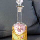 LEGRAS carafe, enamelled with pansy flower.