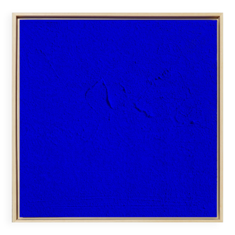 Tableau peinture abstraite monochrome minimaliste bleu encadré