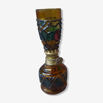 Petite lampe à huile vintage en verre ambré hong-kong vintage