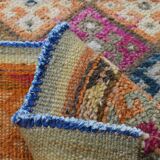 Blue Pink Geometric Oushak Runner Rug, 80x302Cm