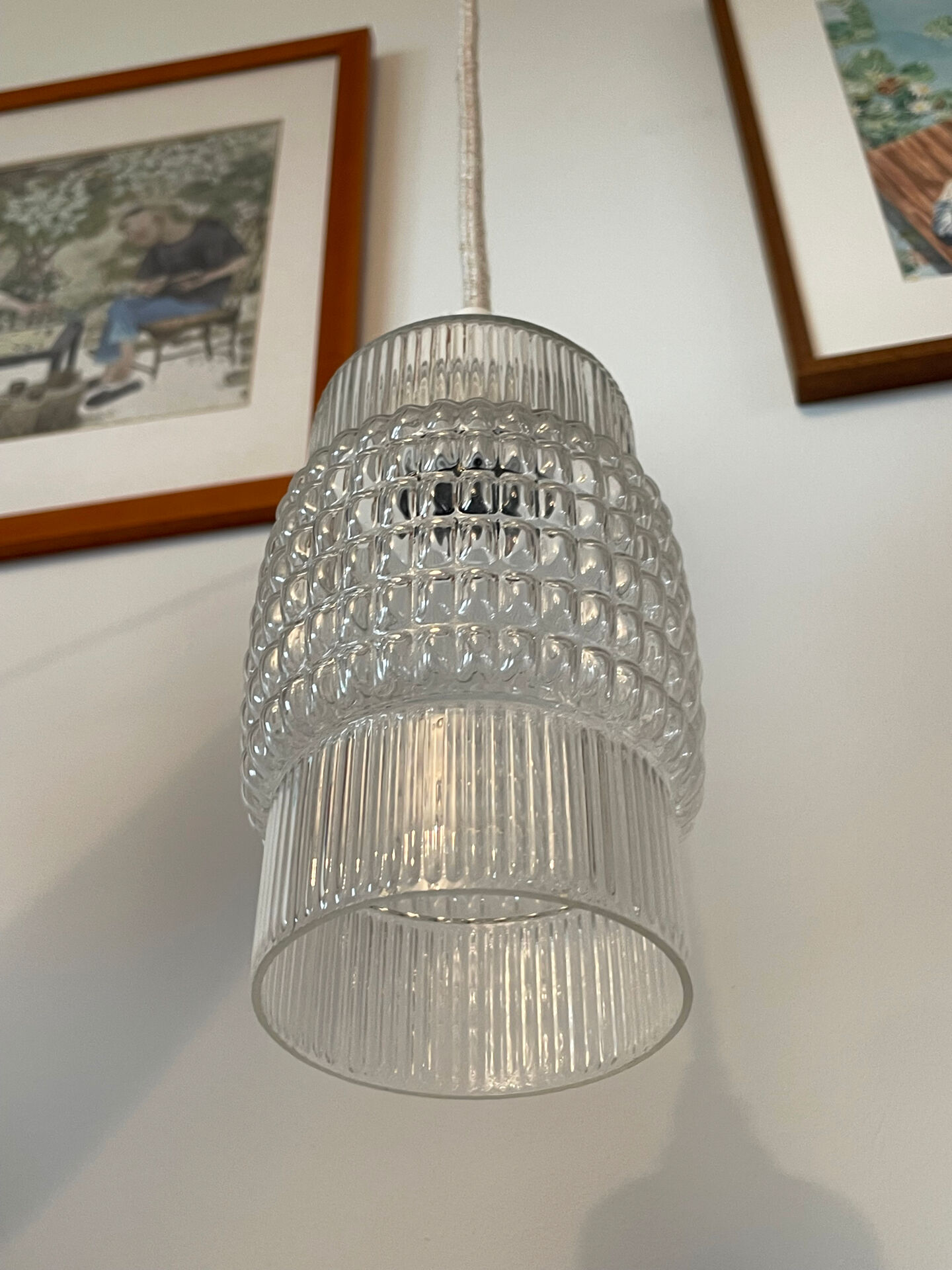 Set of 3 Refurbished Textured Glass Pendant Lights 1970s – Mid-Century
