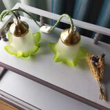 Duo of green tulip lamps