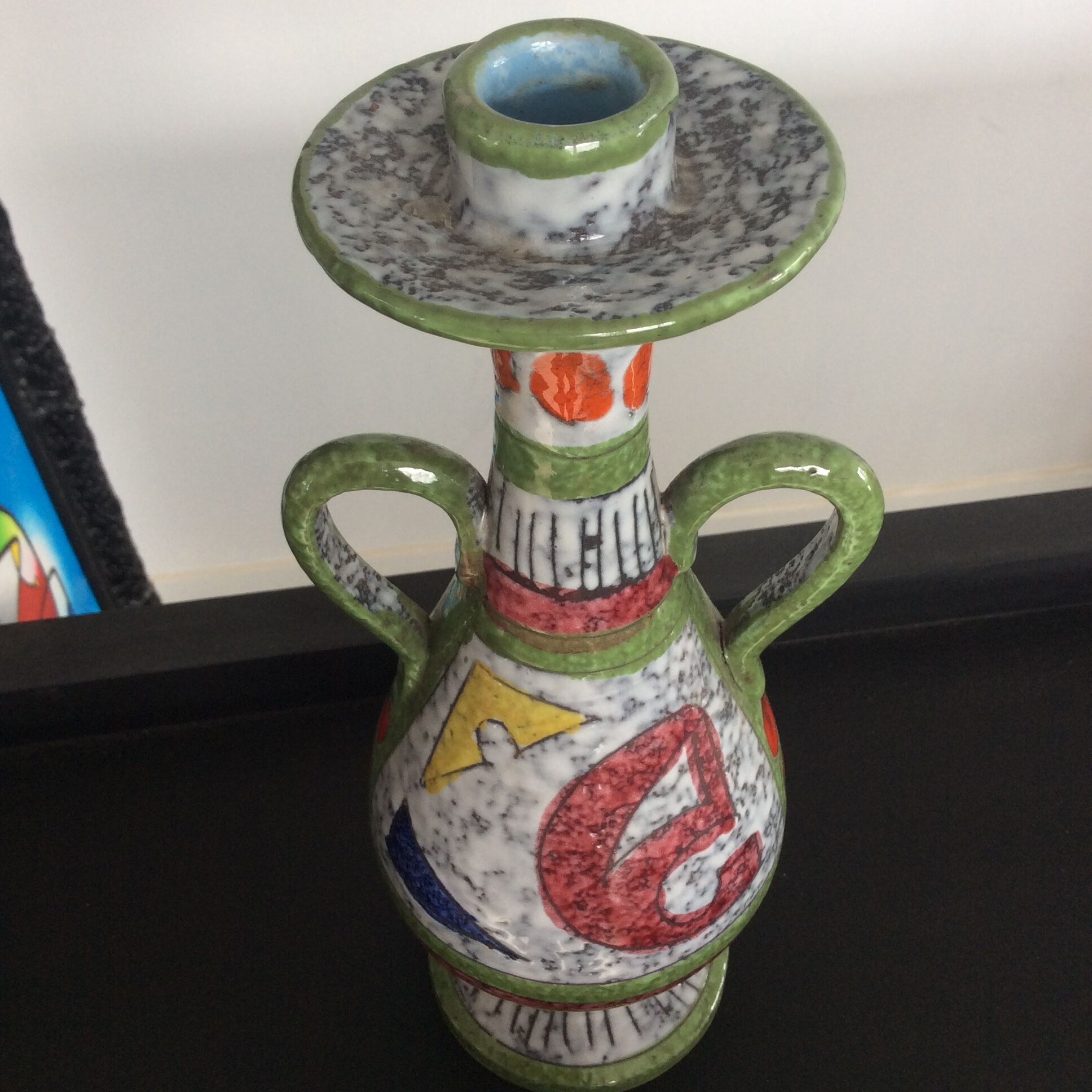 Vintage candlestick in ceramics enamelled