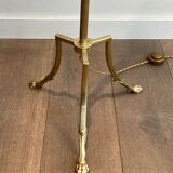 Lampadaire de parquet en laiton et piètement tripode à pieds griffes de la Maison Jansen