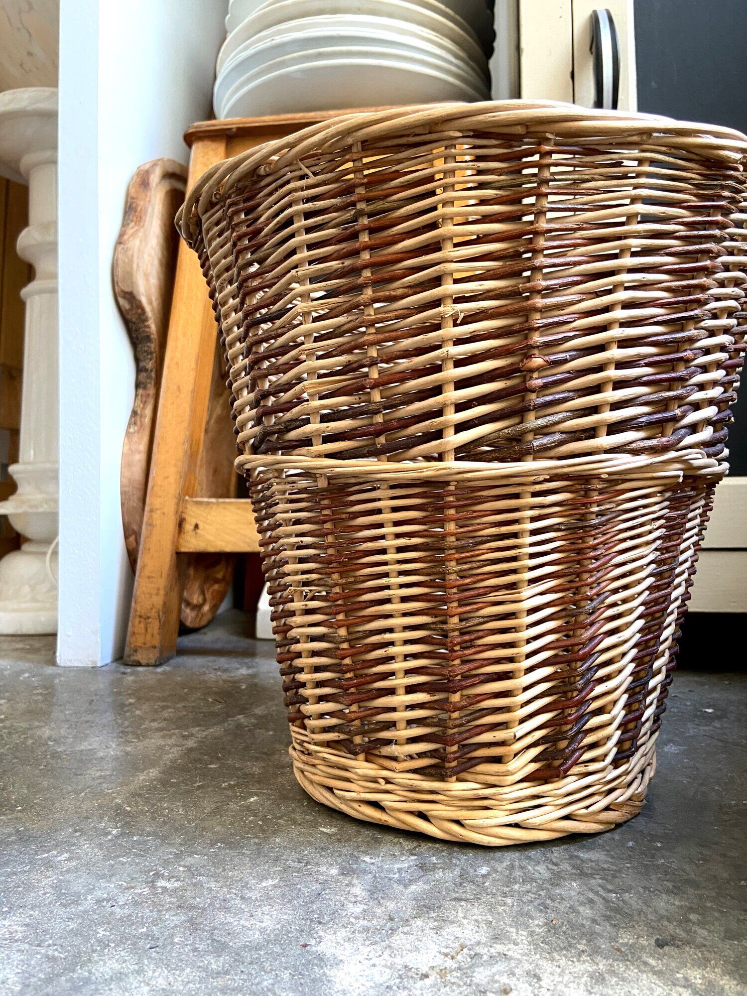 Braided wicker basket