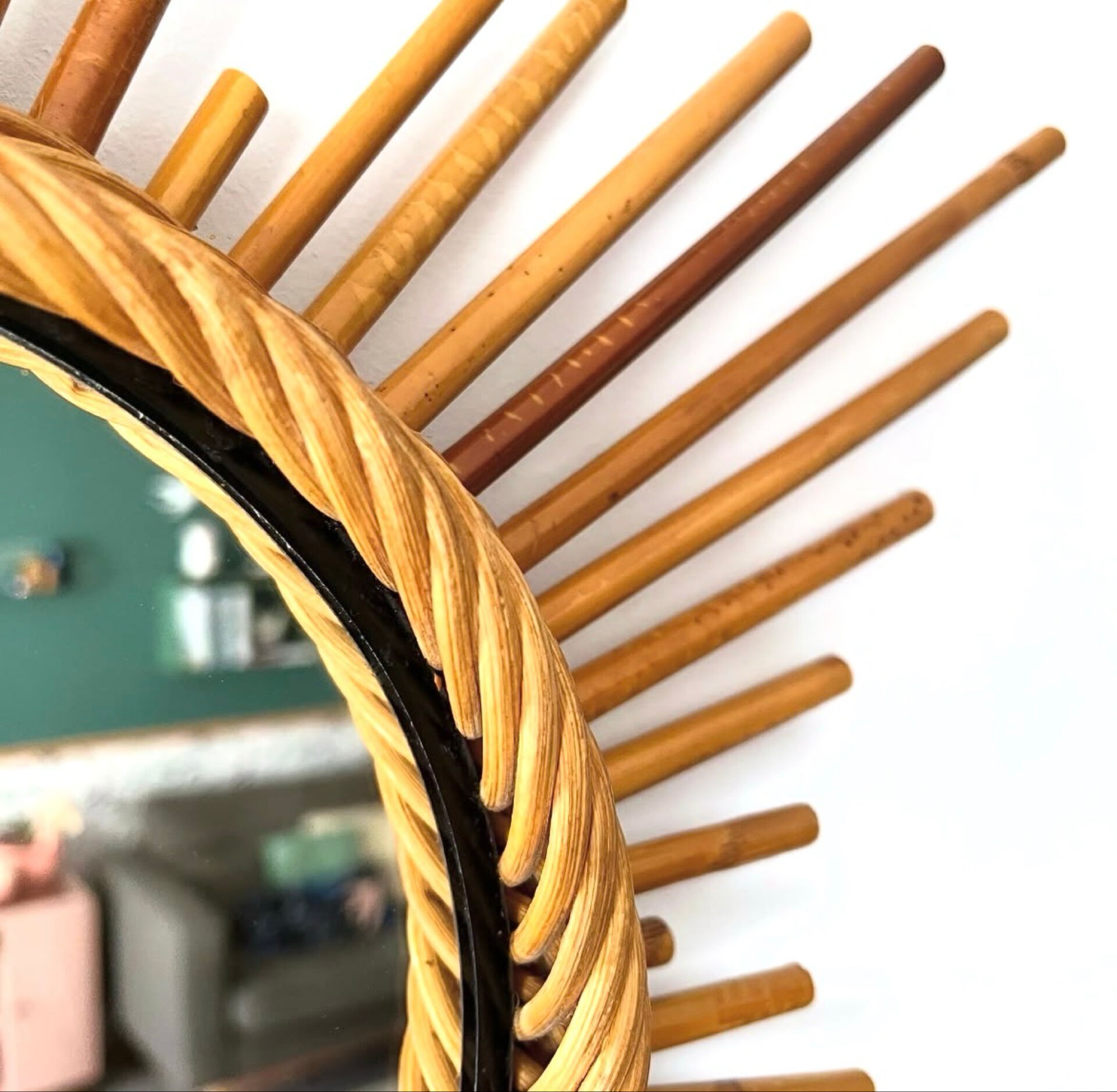 Vintage rattan sun mirror
