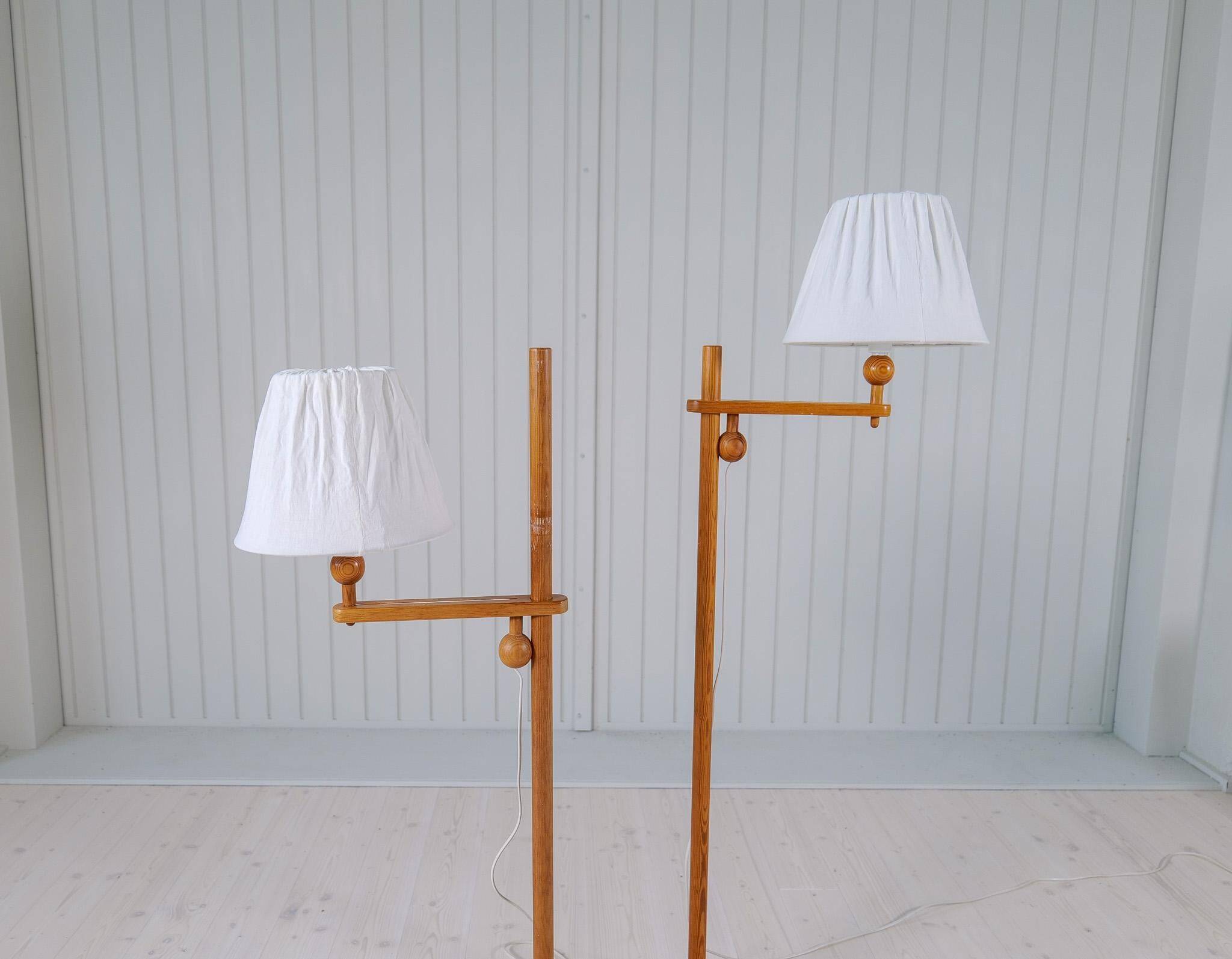 Sculptural modern floor lamps in pine, Yngve Ekström Sweden 1970s