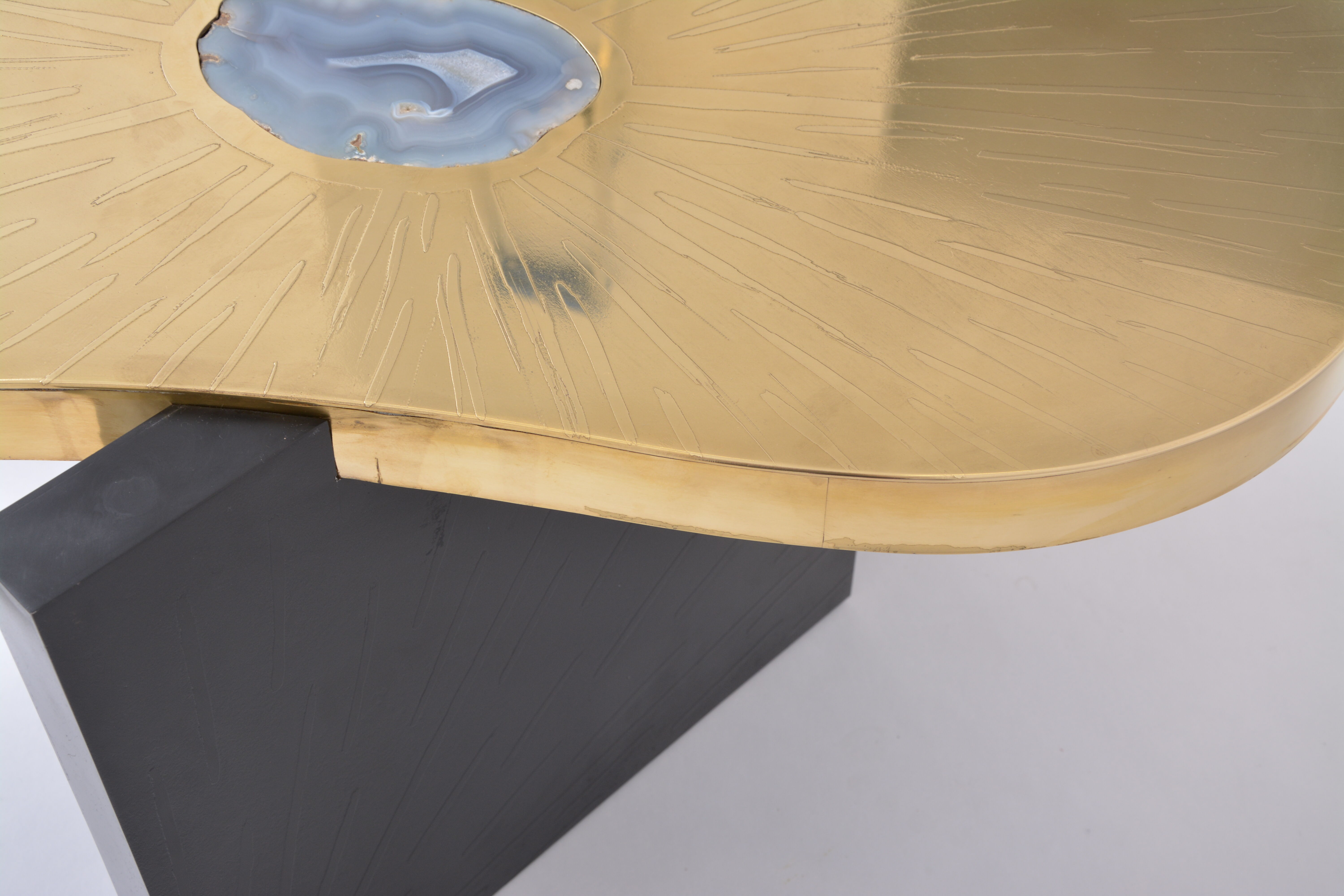 Etched Brass coffee table with Agathe Stones in the style of Lova Creation