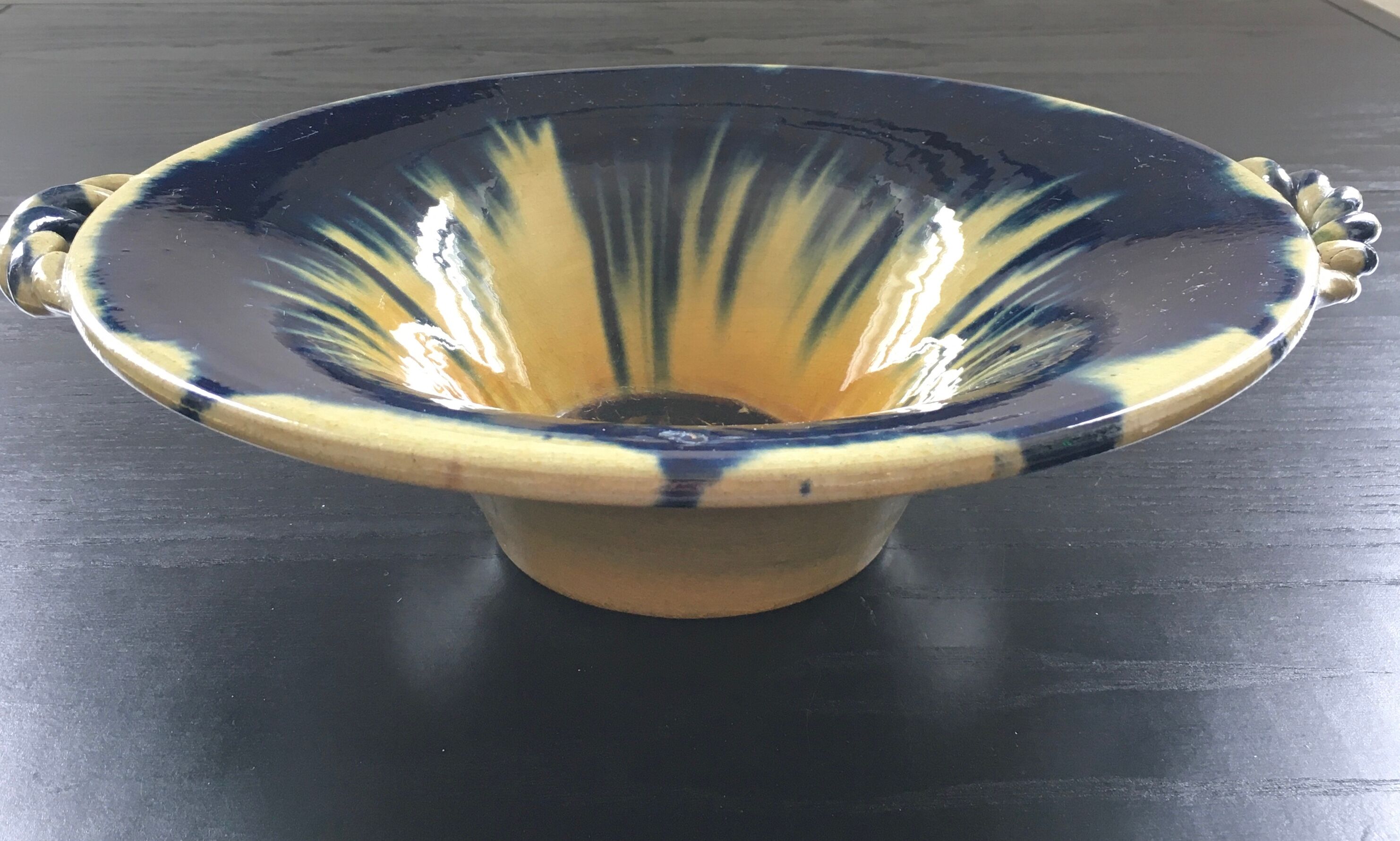 Yellow and blue flamed Vallauris cup