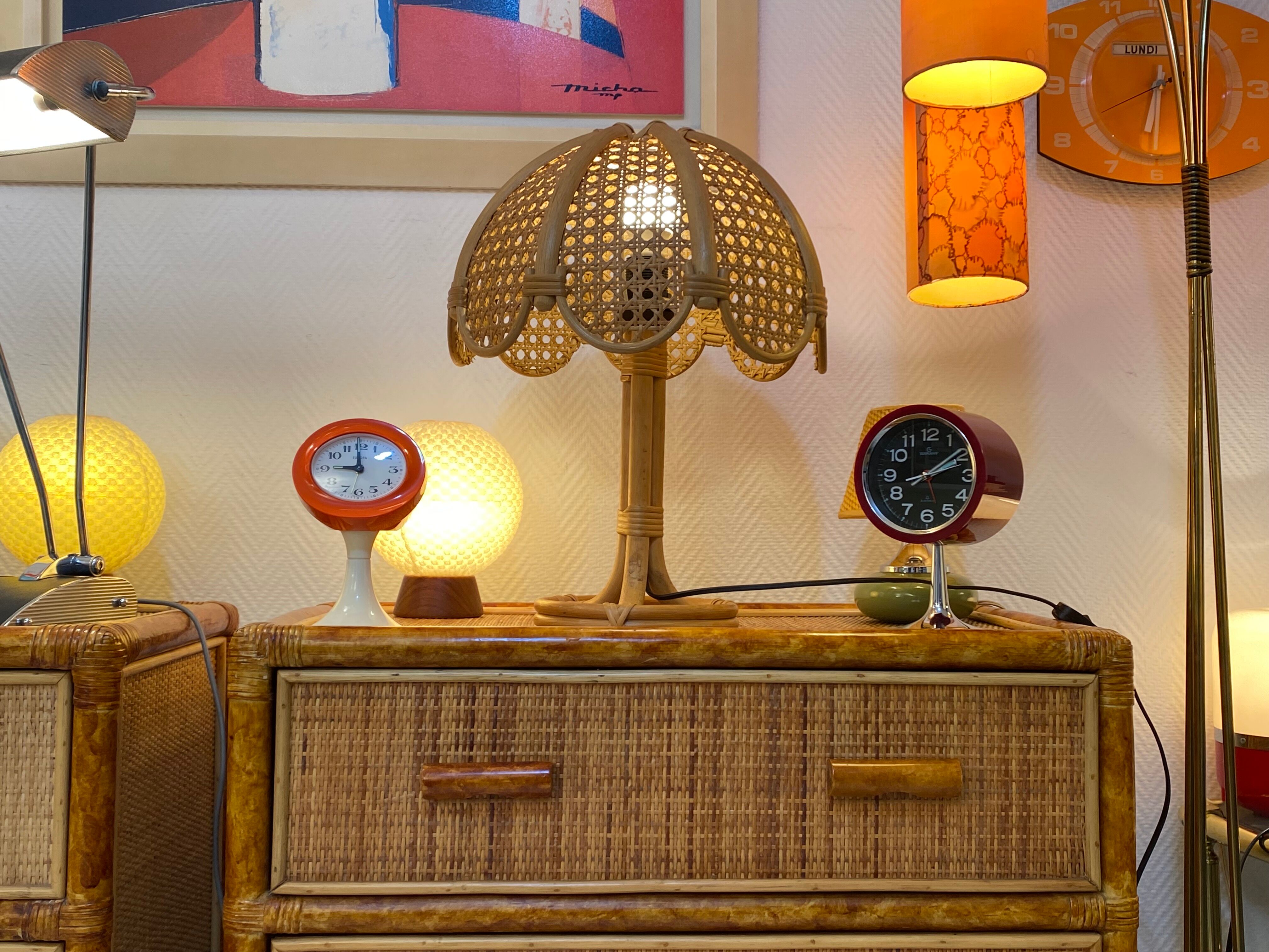 Vintage table lamp rattan and wicker 1970