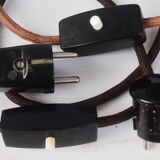 Lot of two retro-modernist lamps with natural leather lampshade