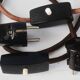 Lot of two retro-modernist lamps with natural leather lampshade