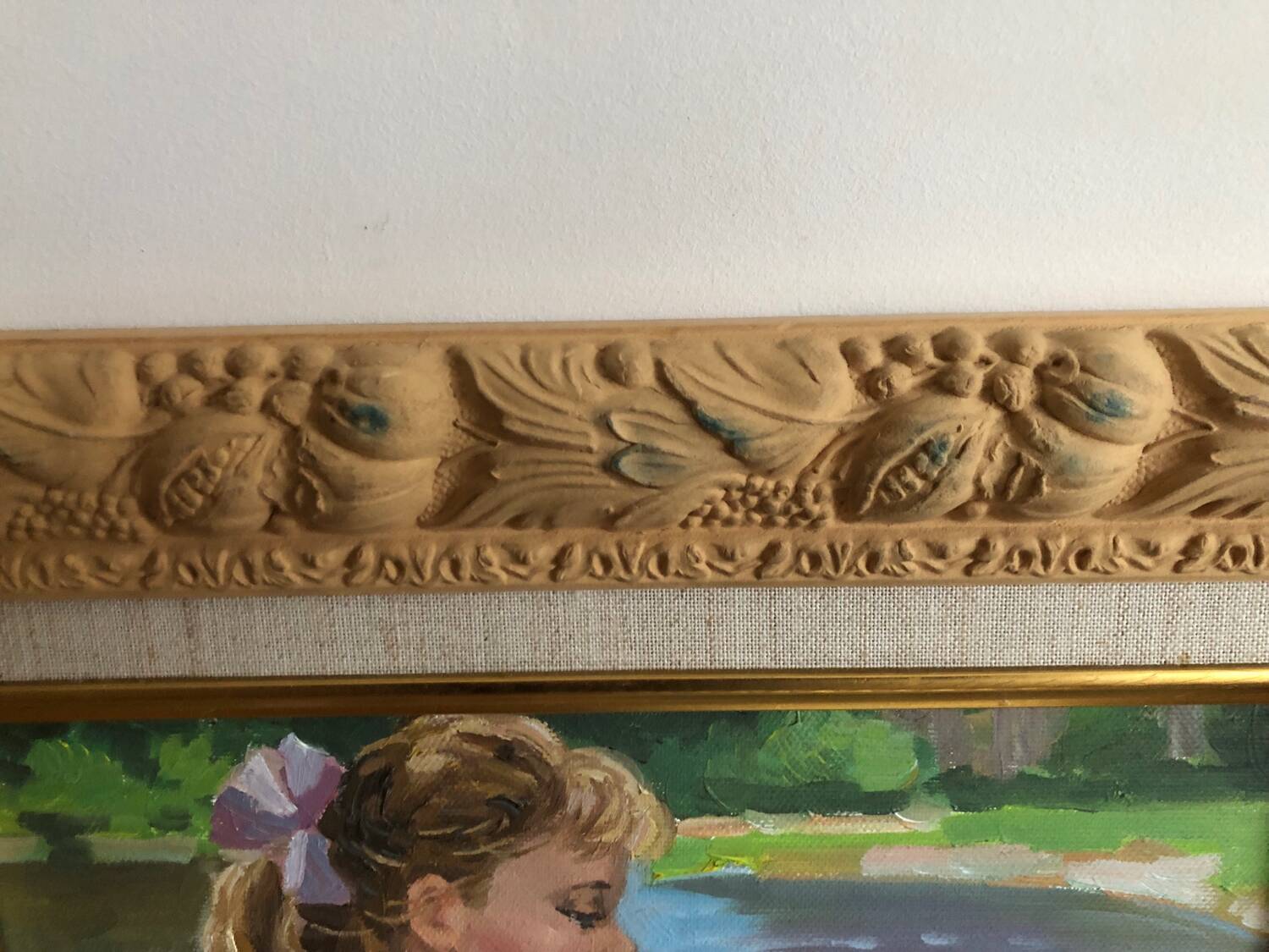 Oil on canvas young girl with chickens