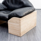 Vintage armchair, leather and travertine