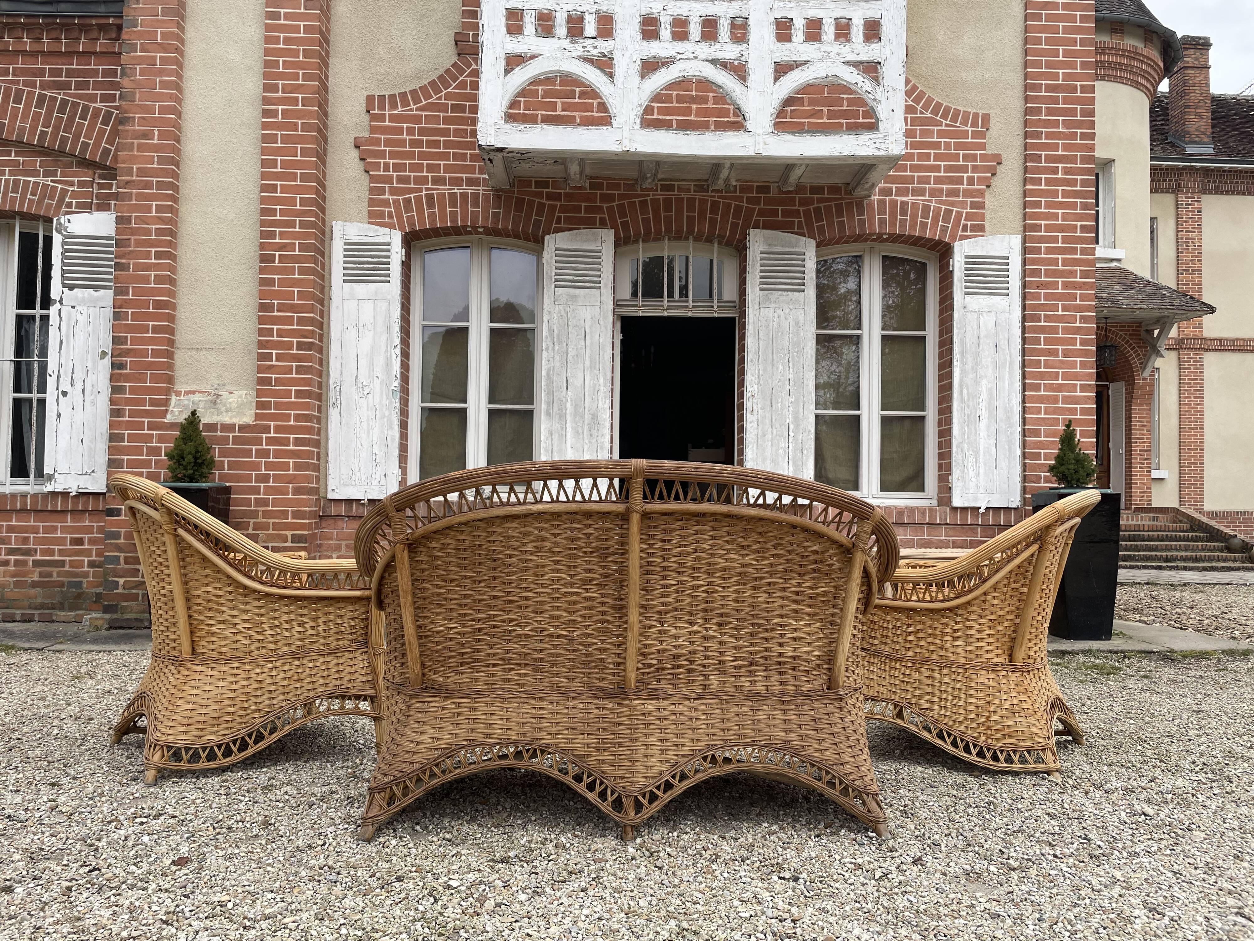 Salon de jardin en rotin 1980
