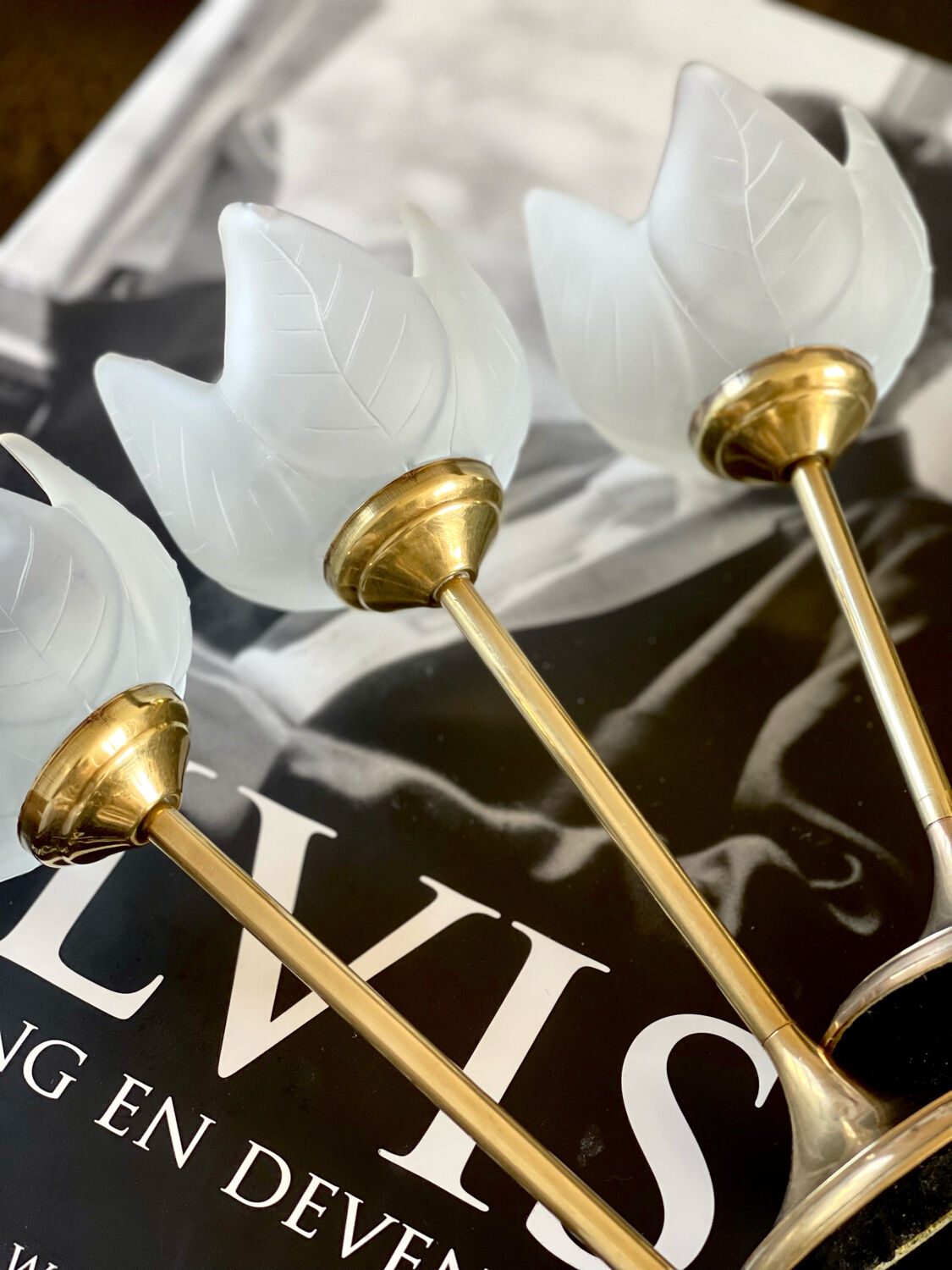 3 glass and brass candle holders