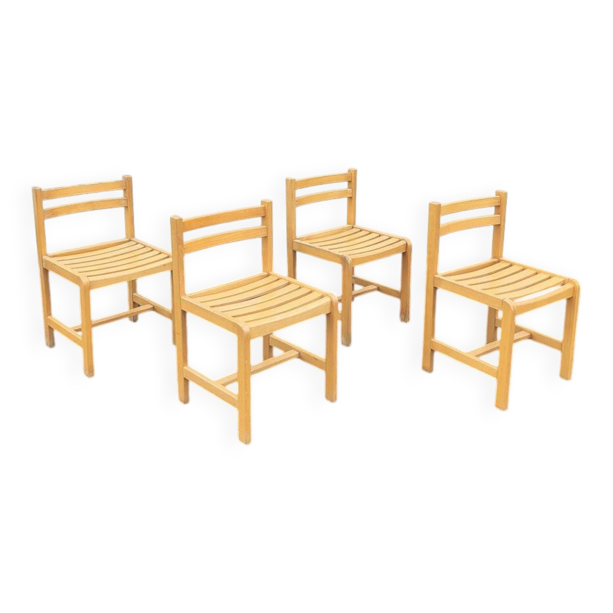 Set of 4 varnished wooden chairs, André Sornay