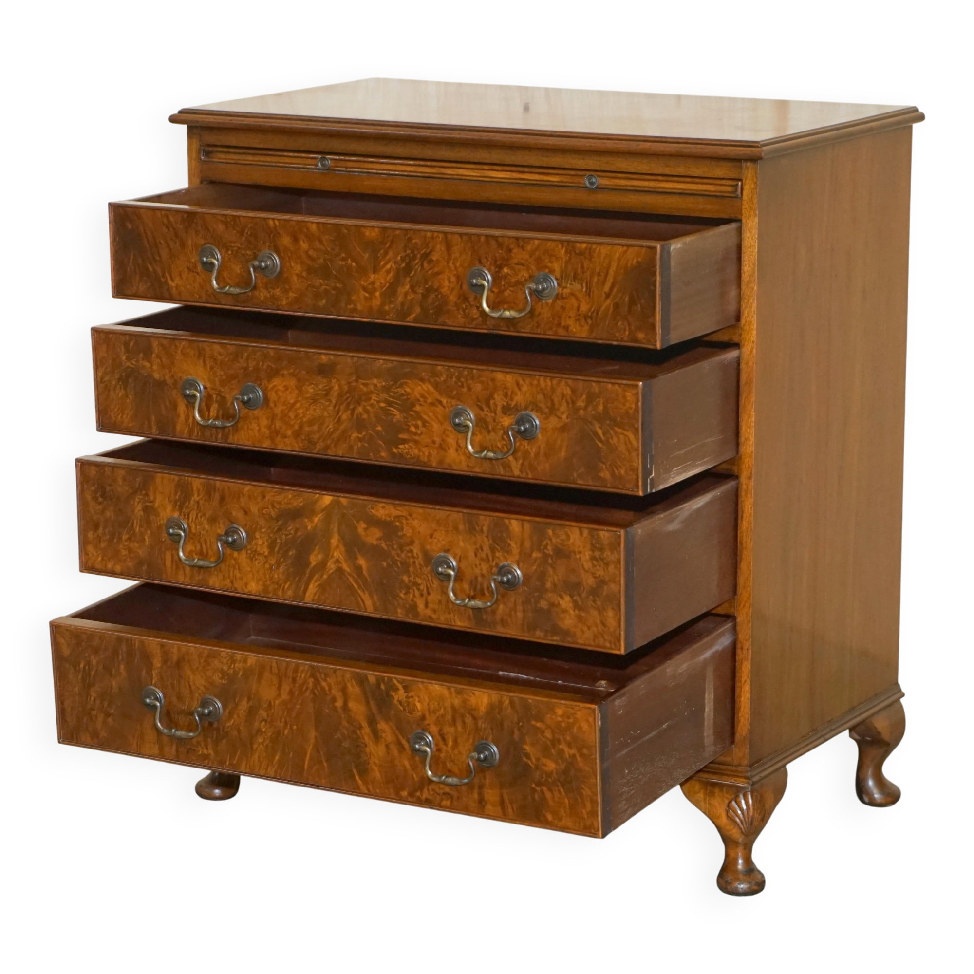 1940s vintage walnut commode with butler's serving tray.