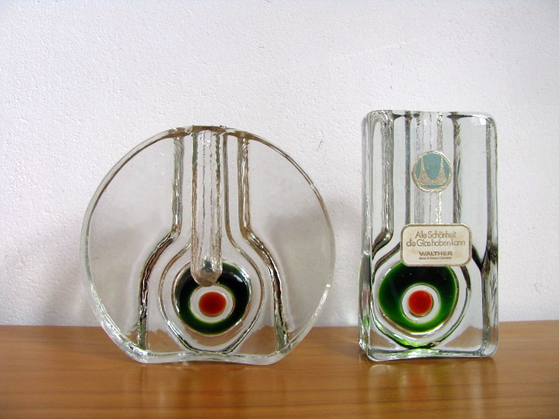 Vintage crystal glass vases from Walther , 1970s