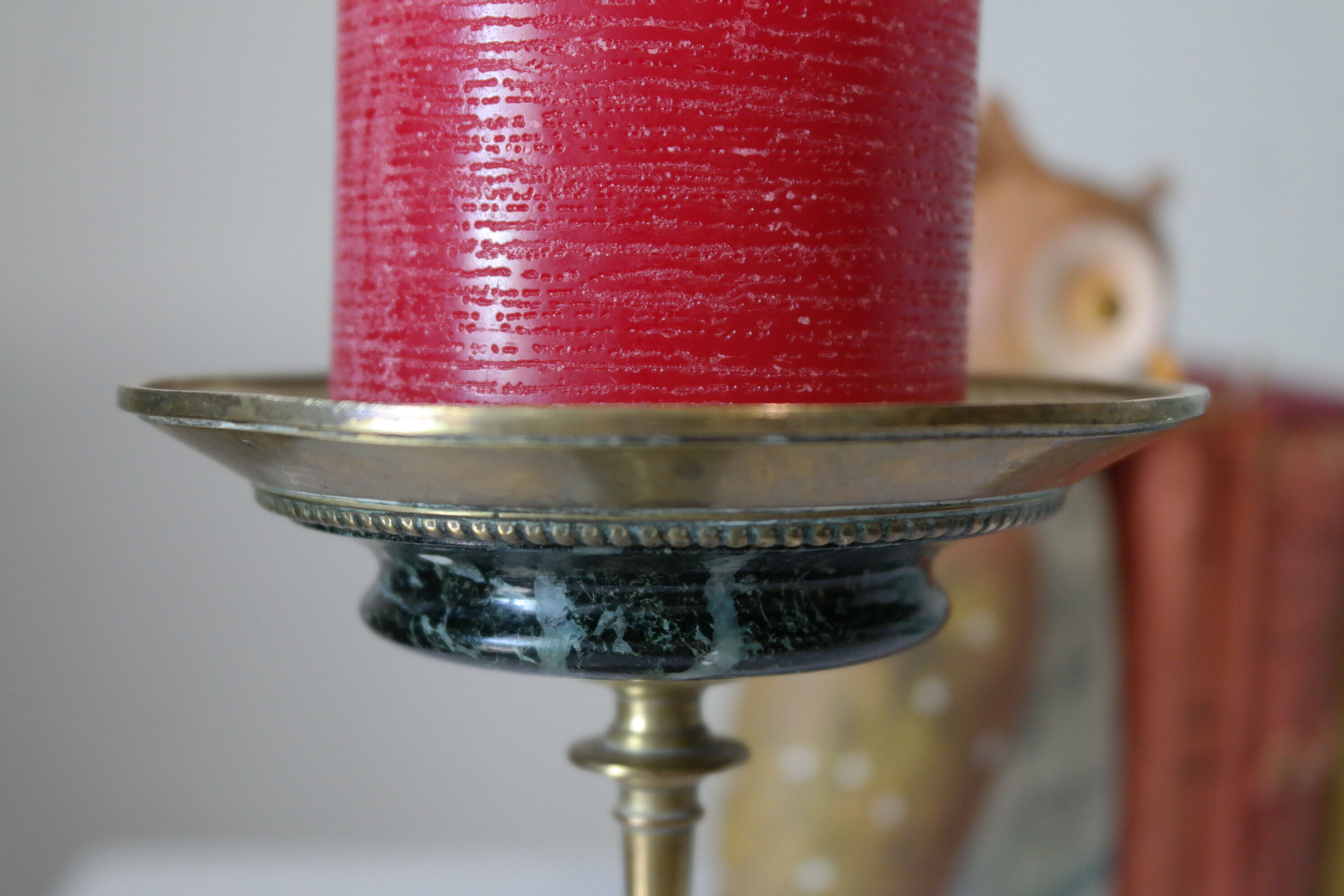 Brass and green marble candlestick