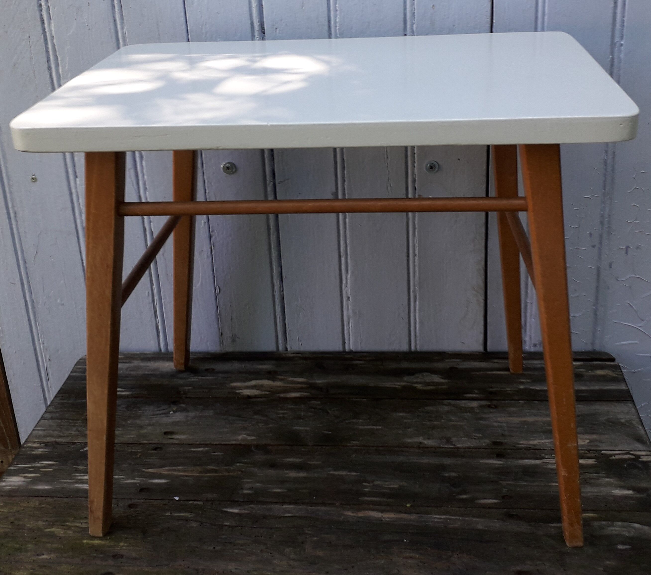 Wooden coffee table and grey tray
