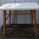 Wooden coffee table and grey tray