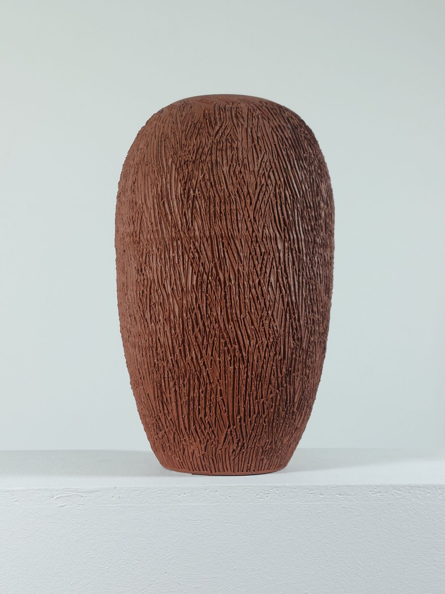 Vintage mid-century brutalist sgraffito ceramic vase