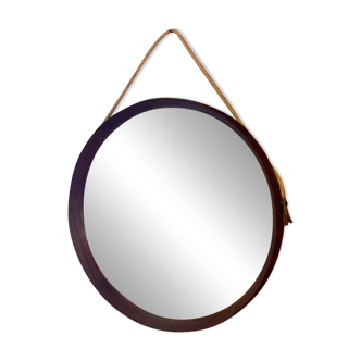 Vintage round teak mirror