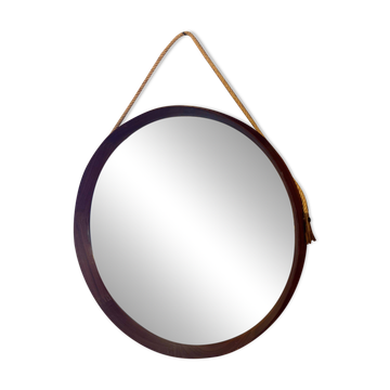 Miroir rond vintage en teck