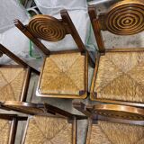 Oak chairs with straw seats in the spirit of charles douduyt