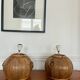Pair of vintage rattan ball lamp bases